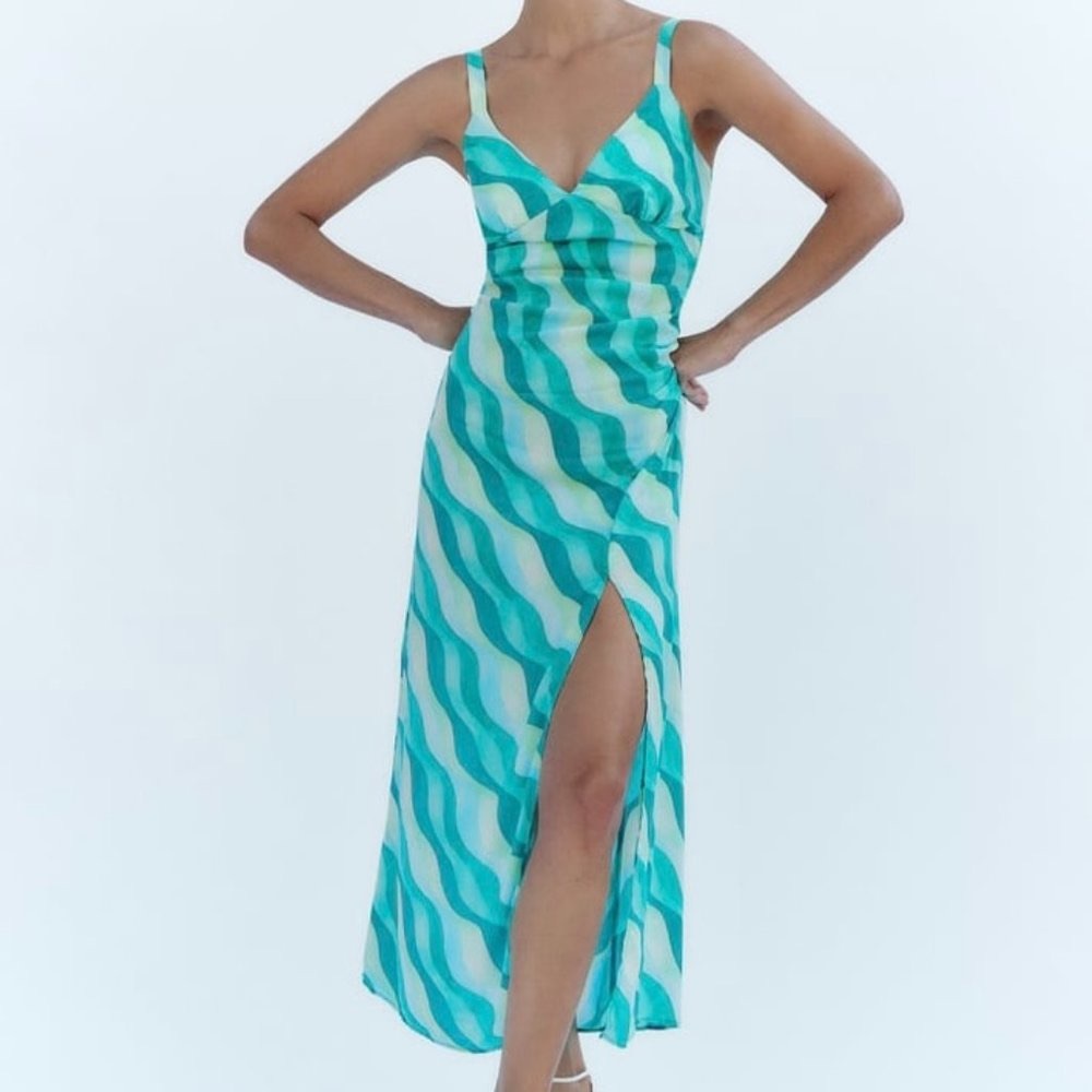 Zara Wave Print Midi Dress